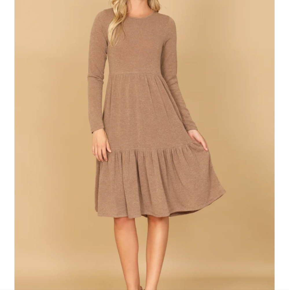 Tan Boho Long Sleeve Dress